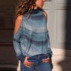 The Best Women Casual Cold Shoulder Tops Shirt New Fahsion Ladies Hollow Long Sleeve Turtleneck Loose T-Shirts 4 Styles Online - Hplify