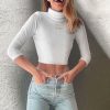 The Best Women Casual Crop Tops Blouse Slim Fit Long Sleeve High Neck Shirt Ladies Autumn Vest Pullover Tank Hot Online - Hplify