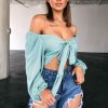The Best Women Casual Long Sleeve Crop Tops Off Shoulder Summer Shirt Bow Beach Holiday Loose V Neck Tops Shirt Online - Hplify