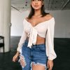 The Best Women Casual Long Sleeve Crop Tops Off Shoulder Summer Shirt Bow Beach Holiday Loose V Neck Tops Shirt Online - Hplify