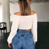 The Best Women Casual Long Sleeve Crop Tops Off Shoulder Summer Shirt Bow Beach Holiday Loose V Neck Tops Shirt Online - Hplify