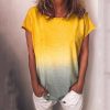 The Best Women Casual Loose Tee Shirt Tops Fashion Rainbow Short Sleeve Summer Ladies T-Shirt Plus Size Gradient Tops Online - Hplify
