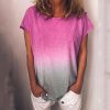 The Best Women Casual Loose Tee Shirt Tops Fashion Rainbow Short Sleeve Summer Ladies T-Shirt Plus Size Gradient Tops Online - Hplify