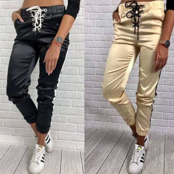 The Best Women Casual Pants Elastic Waist Jogger Skinny Trousers Side Pockets Sweatpants Online - Hplify
