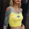 The Best Women Casual Printed Yellow Tank Top Bustier Vest Blouse Ladies Sleeveless Summer Beach Crop Top Shirt Cami Top Online - Hplify