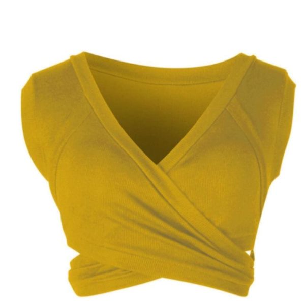 The Best Women Casual Sleeveless Tank Tops Ladies Sexy V Neck Bandage Solid Vest Crop Short Shirt Online - Hplify