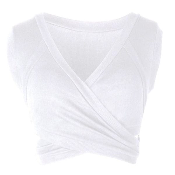 The Best Women Casual Sleeveless Tank Tops Ladies Sexy V Neck Bandage Solid Vest Crop Short Shirt Online - Hplify