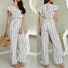The Best Women Casual Striped V Neck Loose Playsuit Jumpsuits Women Romper Party Ladies Sleeveless Long Pant Trouser Jumpsuit Online - Hplify
