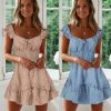 The Best Women Casual Summer Boho High Waist Short Mini Dress Frill Lady Short Sleeve Holiday Beach Dress Sundress New Online - Hplify