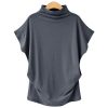 The Best Women Casual Summer T Shirt Short Batwing Sleeve Loose Tops Solid Black Gray Turtleneck Tee Shirt T-Shirts Ladies Tees Tops Online - Hplify