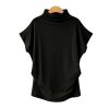 The Best Women Casual Summer T Shirt Short Batwing Sleeve Loose Tops Solid Black Gray Turtleneck Tee Shirt T-Shirts Ladies Tees Tops Online - Hplify