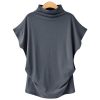 The Best Women Casual Summer T Shirt Short Batwing Sleeve Loose Tops Solid Black Gray Turtleneck Tee Shirt T-Shirts Ladies Tees Tops Online - Hplify