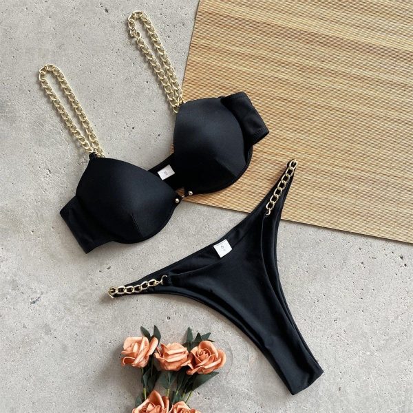 The Best Women Chain Push Up Bikini Set Bra Padded Swimwear Swimsuit Bathing Suit Online - Hplify