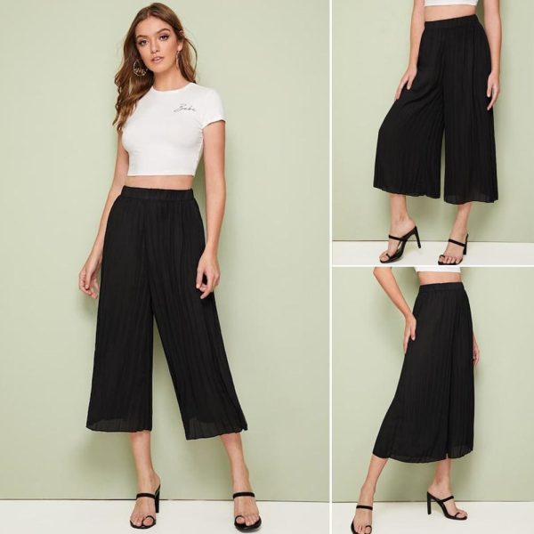 The Best Women Chiffon Elegant High Rise Piped Palazzo Pants Ladies Summer Casual Wide Leg Harem Loose Long Trousers Online - Hplify