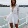 The Best Women Chiffon White Long Sleeve Lace V-neck Long Sleeve Party Evening Cocktail Short Mini Dress Online - Source Silk