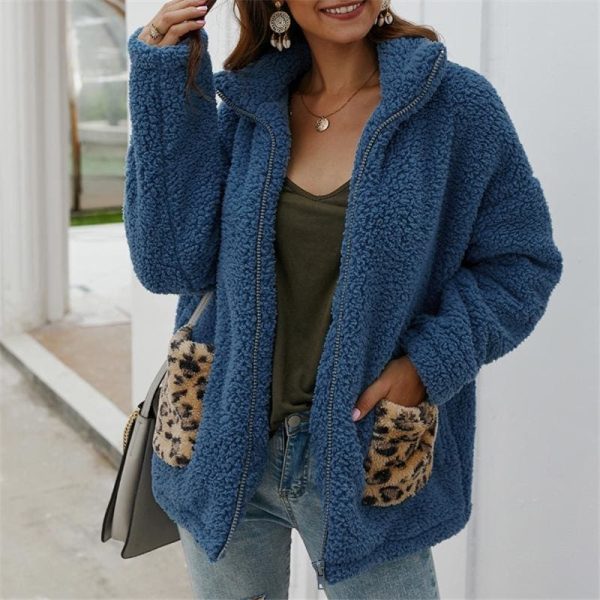 The Best Women Coats And Jackets Plus Size Leopard Pocket Winter Warm Fleece Coats Online - Hplify
