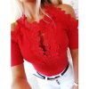 The Best Women Cold Shoulder Shirt Tops New Fashion Ladies Short Sleeve Lace Hollow Out Summer Solid Casual Shirts Blouse Online - Hplify