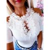 The Best Women Cold Shoulder Shirt Tops New Fashion Ladies Short Sleeve Lace Hollow Out Summer Solid Casual Shirts Blouse Online - Hplify
