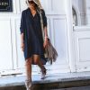 The Best Women Cotton Linen Summer Long Sleeve Short Dress Fashion Ladies Girl Casual Loose Sundress Tops Short T-shirt Dress Online - Hplify