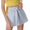 The Best Women Cotton&Linen Tennis High Waist Knot Skater Striped Pleated Flared A Line Circle Elastic Stretch Waist Short Mini Skirt Online - Hplify