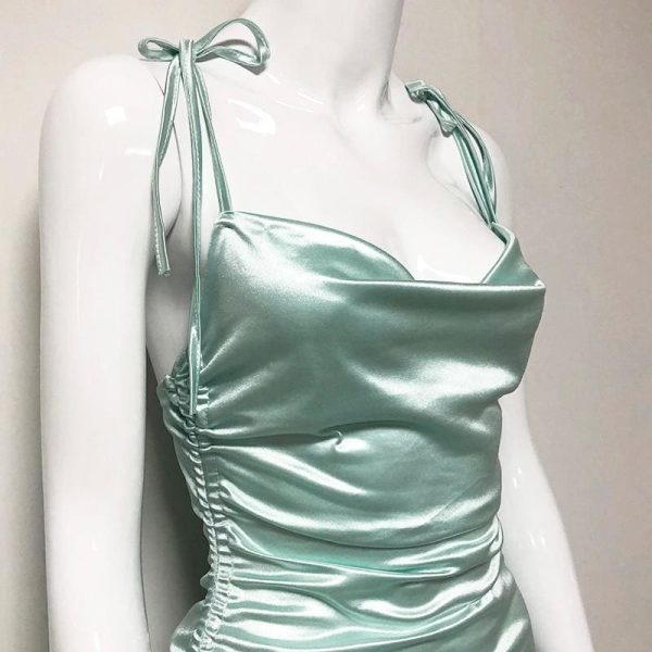 The Best Women Cowl Neck Backless Party Dress Sides Lace   Ruched Dress Mini Online - Hplify
