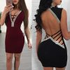The Best Women Deep V- Neck Sequin Bandage Bodycon Dress Summer Sexy Ladies Backless Party Short Slim Fit Mini Dresses Online - Hplify