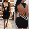 The Best Women Deep V- Neck Sequin Bandage Bodycon Dress Summer Sexy Ladies Backless Party Short Slim Fit Mini Dresses Online - Hplify