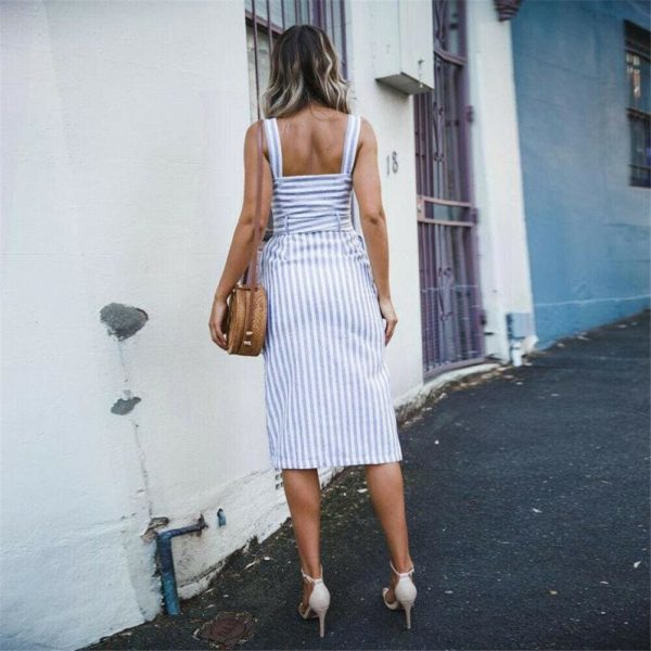 The Best Women Dress Striped Sundress Summer Holiday Beach Midi Dress Online - Hplify