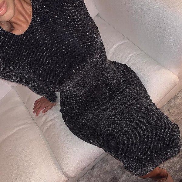The Best Women Dresses Black Long Sleeve Lady Slim sexy Club Party Mini Dress Office Shining Glitter Turtleneck Bodycon Online - Hplify