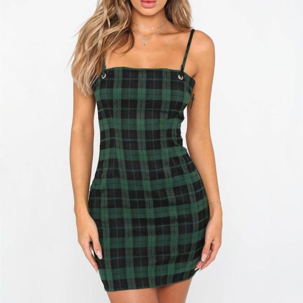 The Best Women Elegant dress Plaid Spaghetti Strap female summer dress women dress summer style women clothing plus size Online - Hplify
