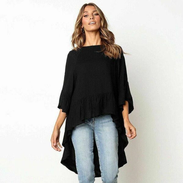 The Best Women Elegant Irregular Crew Neck Blouse Autumn Casual Long Sleeve Tunic Tops Ladies Blouse Pullover Shirt Plus Size Online - Hplify