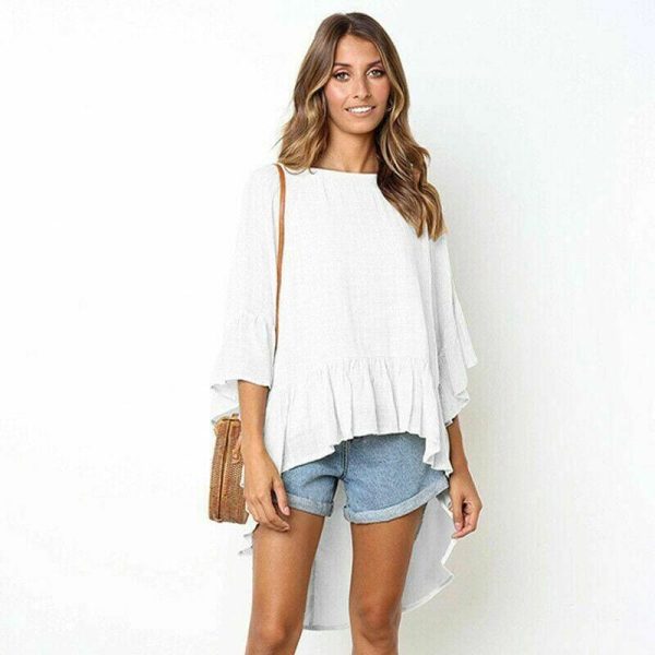 The Best Women Elegant Irregular Crew Neck Blouse Autumn Casual Long Sleeve Tunic Tops Ladies Blouse Pullover Shirt Plus Size Online - Hplify