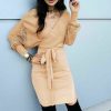 The Best Women Elegant Knitted Pencil Dress New Woolen Split Dress Lace Long Sleeve V Neck Party Clubwear Belt Autumn Winter Lady Online - Hplify