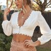 The Best Women Elegant Long Sleeve Lace Crop Top Floral T Shirt New Fashion Ladies Boho Summer Beach HolidayTops Online - Hplify