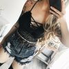 The Best Women Fashion Casual Lace Padded Bra Crop Tops Summer Strappy Bustier Bralette Corset Vest Slim Camisole Online - Hplify