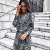 The Best Women Fashion Leopard Loose Mini Dress Elegant Long Sleeve V Neck Ladies party Club Streetwear Dames Autumn Clothes Online - Hplify