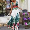 The Best Women Fashion Long Bridesmaid Boho Floral Dresses Fashion Elegant Ladies Deep V-Neck Summer Holiday Prom Sundress Online - Hplify