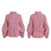 The Best Women Fashion Long Puff Sleeve Blouse Formal Pullover Jumper Crop Tops Casual Loose Stripes Shirt Women Clothing Online - Hplify