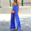 The Best Women Fashion Party Clubwear Casual V-neck Spaghetti Strap Solid Loose Wide Leg Playsuit Ladies Romper Trousers Online - Hplify