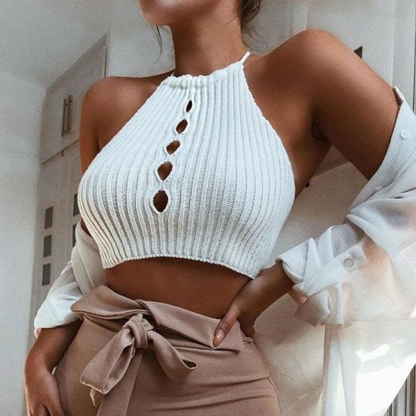 The Best Women Fashion Summer Sleeveless Hollow Out Tanks Tops Vest Blouse Solid Casual Crop Cami Camisole Short Top Online - Hplify