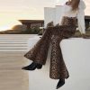 The Best Women Flared Leopard Print Bell Bottom Loose Pants Ladies Bandage Casual Stretch High Waist Long Trousers New Online - Hplify