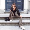 The Best Women Flared Leopard Print Bell Bottom Loose Pants Ladies Bandage Casual Stretch High Waist Long Trousers New Online - Hplify