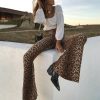 The Best Women Flared Leopard Print Bell Bottom Loose Pants Ladies Bandage Casual Stretch High Waist Long Trousers New Online - Hplify