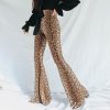 The Best Women Flared Leopard Print Bell Bottom Loose Pants Ladies Bandage Casual Stretch High Waist Long Trousers New Online - Hplify
