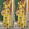 The Best Women Floral Boho Long Dress Short Sleeve High Waist Elegant Ladies Holiday Summer Beach Casual Sundress Online - Hplify