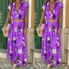 The Best Women Floral Boho Long Dress Short Sleeve High Waist Elegant Ladies Holiday Summer Beach Casual Sundress Online - Hplify