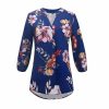 The Best Women Floral Print Chiffon Blouse Three Quarter V-Neck Casual Tops Online - Hplify