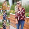 The Best Women Floral Print Chiffon Blouse Three Quarter V-Neck Casual Tops Online - Hplify