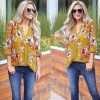 The Best Women Floral Print Chiffon Blouse Three Quarter V-Neck Casual Tops Online - Hplify