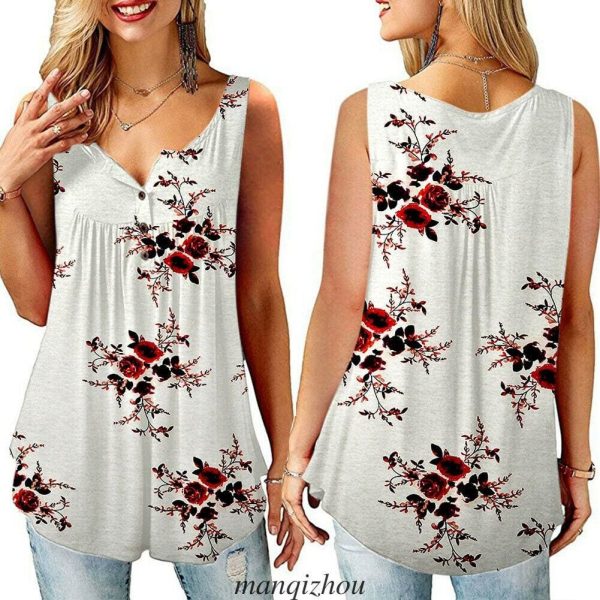 The Best Women Floral Print Vest Shirt Ladies Loose Summer Sleeveless Tank Tops Blouse Casual Loose Tops Shirt Tee Cami Online - Hplify